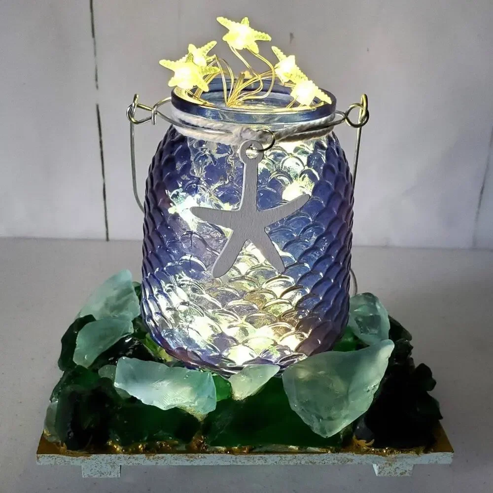 Unbranded Artisan Nautical Starfish Sea Glass Textured Decorative Night Light